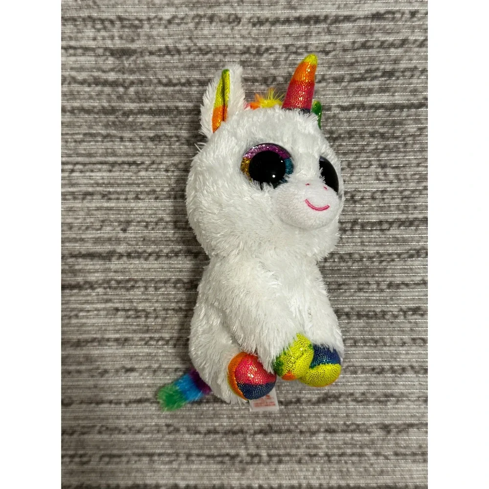 Ty Beanie Boos Pixy the White Unicorn Rainbow Horn Plush Stuffed Animal 6 inch